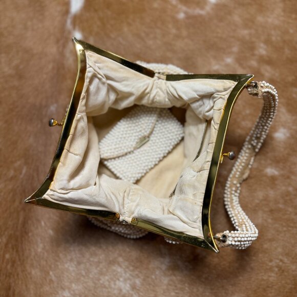 Vintage White Beaded Handbag with Coin Purse, 1950s Pearlcore Evening Bag - Picture 3 of 13